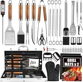 BBQ Grill Accessories Set, 38Pcs Stainless Steel Grill Tools Grilling Accessories with Aluminum Case, Thermometer, Grill Mats for Camping/Backyard Barbecue, Grill Set for Men Women image