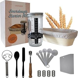 Sourdough Starter Jar Kit - 12 Piece Set, 24oz Glass Jar, Bread Proofing Basket, Beginner Sourdough Bread Starter Kit, Bread Making Complete Set, Homemade Bread Supplies, Complete Digital Guide image
