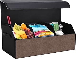 Car Trunk Organizer with Lid, Folding Car Organizers for Trunk for SUV, Trunk Waterproof Organizer Leather Storage Box with Magnetic Lock (Brown) image