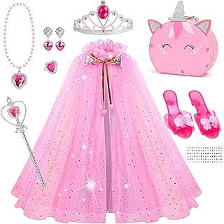 Heaning Princess Dress Up Girls Gifts - Princess Costumes Accessories with Cape Jewelry Shoes Crowns Role Play Toddler Christmas Birthday Gift Toys for 3 4 5 6 7 8 Year old Girl Pink