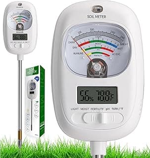 HSLGOVE Soil Test Kit, 7-in-One Soil Moisture Meter/Soil PH Meter/Fertility, Dual Screen Soil Tester w/Digital Soil Temp/Air Temp&Humidity for Plants Gardening,Lawn,Farm Indoor&Outdoor-BrightWhite
