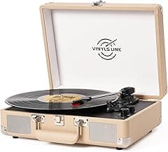 Vinyl Record Player Bluetooth with Treble & Bass Gain Vintage Portable Suitcase Turntable LP Player with Built-in Speakers, 33 45 78 RPM, Belt Drive, Auto Stop, RCA/AUX/Headphone Jack