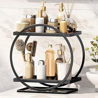 Makeup Organizer and Storage, Black Perfume Organizer for Dresser Bathroom Vanity Organizer Skincare Organizers, 2 Tier Cosmetic Display Tray for Bathroom Counter Organizer, Make Up Storage image