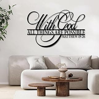 Matthew 19:26 Wall Art, Bible Metal Verses Wall Decor, Bible Verse Wall Art, With God All Things Are Possible, Inspirational Scripture Metal Wall Sign, Christian Wall Decor, Christian Gift (26"x41"|66x105cm, Black) image