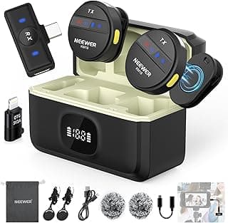 NEEWER Wireless Lavalier Microphone for iPhone Noise Cancelling Mini Lapel Mic Set with USB C/OTG/Charging Case 24H Battery Video Vlog Compatible with iPhone 16 15 Android Phone PC Laptop, KM18 image