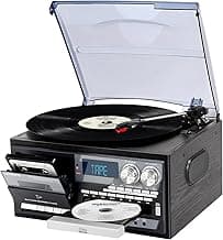 9 in 1 Record Player 3 Speed Bluetooth Vintage Turntable CD/Cassette Vinyl Player AM/FM Radio USB/SD Playback Aux-in/RCA Line-Out image