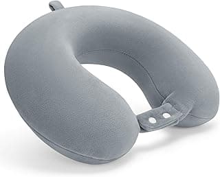 Travel Neck Pillow Airplane, Soft Memory Foam Support Head Neck Chin, with Removale Cover and Adjustable Snap Button, Comfortable Sleeping in Plane Car Train Traveling Office, Light Grey image