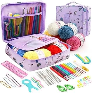 RYANNOVA 64PCs Crochet Kit for Beginners Adults - Beginner Crochet Kit for Kids - Learn to Crochet Set - Knitting Kit with Crochet Hooks Set, Crochet Yarn and Steel Needles (Purple) image