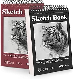 Premium Quality Sketchbook - 5.5" x 8.5", Top Spiral Bound, 2 Pack of 100 Sheets (68 lb/100gsm), Acid-Free Art Sketch Pad for Professional Artists and Beginners" (Black & Red) image