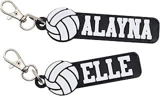 Personalized volleyball bag tag for water bottles, sports, volleyball, and gym bags. Custom keychain for volleyball coaches, players, and team party gifts image