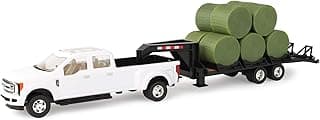 TOMY John Deere Ford Pickup with Gooseneck Trailer with Bales & Bale Holder, White, Green, Unisex Children image