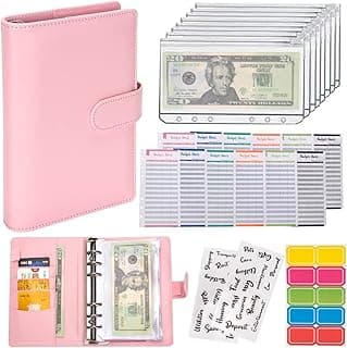 Budget Binder Cash Envelopes for Budgeting Money Organizer for Cash Money Envelopes for Cash Leather A6 Budget Binder with Zipper envelopes (Pink) image