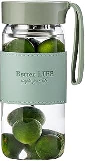 Glass tea bottle 16 oz drinking bottle with Non-Slip holster, and Stainless Tea Infuser,Leak Proof Lid,Portable glass water bottle for school, office, car home,as a gift, etc (Green)