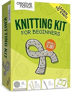 Creative Nation Knitting Kit for Beginners Adults - Complete Knit Kit with Full Color Instruction Booklet, Soft Yarn, Bamboo Knitting Needles, Yarn Needle - Learn to Knit a Scarf Hobbies (Gray) image