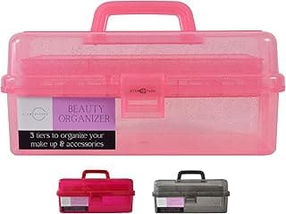 13-inch Beauty Organizer, Makeup Case, Hard Plastic Makeup Box, Clear Cosmetic Case, Expandable Case for Arts, Crafts, Medicine box, Jewelry case (Pink) image