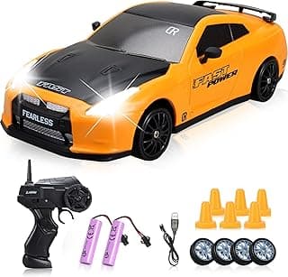 Remote Control Car 1/24 2.4GHz 4WD RC Drift Car, Rechargeable High Speed RC Cars with Cool Lights, Batteries and Extra Tires Toys for Kids image