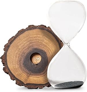 Blackswan Magnetic Hourglass Sand Timer | Natural Live Edge Walnut Wood Magnet Base Hour Glass with Iron Dust Shavings | 1 Minute Functional Fun Retro Clock Watch for Office, Home Decor | 4" x 6.5"