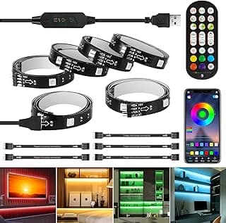 LED Strip Lights 10ft, 6 Pre-cut 1.64ft RGB LED Lights for 43-65 Inch TV, App Control TV LED Backlight with Remote, Music Sync USB Bias Lighting LED Strip Lights for Bedroom PC Monitor Mirror Cabinet image
