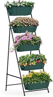 Raised Garden Bed 5 Tier Vertical Garden Planter Standing Planter Box Herb Garden Planter with Drainage Holes and Removable Tray Planters for Outdoor Plants Vegetables Flowers Green image