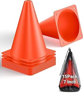 15 Pack Soccer Cones with Mesh Bag, 7 Inch Agility Marker Cones for Sports Training, Soccer, Basketball, Skating, Football, Traffic, Indoor and Outdoor Games image