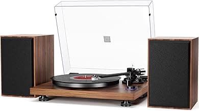 Bluetooth Turntable HiFi System with 36 Watt Bookshelf Speakers, Patend Designed Vinyl Record Player with Magnetic Cartridge, Bluetooth Playback and Auto Off image