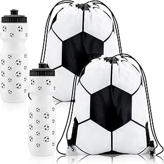 2 Pcs Soccer Party Favors Sports Drawstring Bag 24 oz Soccer Reusable Water Bottles Sports Water Bottle for Sporting Cycling Working Traveling Gym Outdoor