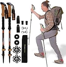 Pike Trail Trekking Poles - Lightweight Carbon Fiber Collapsible Sticks for Walking and Hiking - for Men and Women - Adjustable Height and Retractable Design - Carry Bag and Attachments Included image