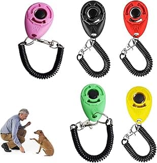 Pet Dog Training Clicker 5 Pack Ultrasonic Anti-Lost Device Wrist Strap Durable Lightweight Easy Cats Puppy Birds Horses Perfect Behavioral Black (Training Clicker)