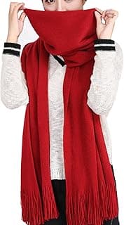Wander Agio Women's Warm Long Scarves Winter Scarfs Pure Color Scarf Tassel image