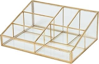 Gold Glass Makeup Organizer - Metal Perfume Organizer Makeup Brush Holder with Gold Trim for Vanity Cosmetic Storage - 16084A image