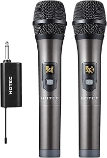 HOTEC UHF Wireless Dual Handheld Microphones with Rechargeable 1/4” Output Mini Portable Receiver for Live Performance Over PA, Mixer, Speaker (H-U26C) image