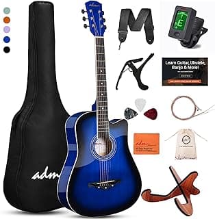 ADM 38" Inch Acoustic Guitar Bundle for Beginners Adults with Online Lesson, Cutaway Wood Acustica Guitarra Starter Set Package with Gig Bag, Strap, Steel Strings, Picks, Capos, Stand, Blueburst