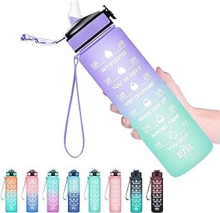 Hyeta 32 oz Water Bottles with Times to Drink and Straw, Motivational Water Bottle with Time Marker, Leakproof, Drinking Sports Water Bottle for Fitness, Gym and Outdoor image