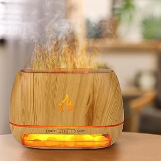 3-in-1 Himalayan Salt Rock Scent Diffuser, Ultrasonic Essential Oil Diffuser, Simulation Flame Diffuser, 7 Colors Changing Oil Diffuser, Wood Grain Aroma Diffuser 200ml image