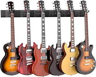Guitar Wall Mount with 6 Adjustable Guitar Hangers, Thick Alloy Steel Guitar Hanger Wall Mount, for Electric Acoustic Guitars, Bass, Violin, Ukulele, Banjo, Mandolin image