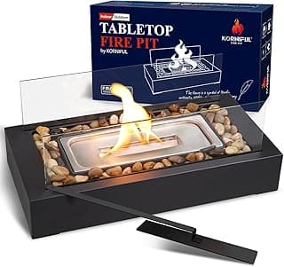 Tabletop Fire Pit with Decorated Pebbles, Safer Burning with Gel Fuel, Firepit Bowl for Table, Patio, Livingroom, Decorations to Bring Cozy Atmosphere (Gel was not Included)