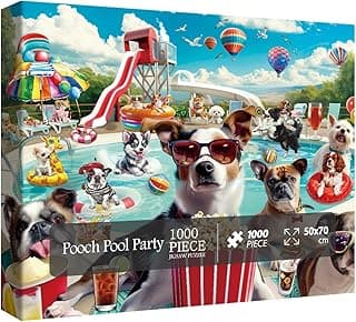 Dog Summer Puzzle for Adults 1000 Piece, Funny Puppy Animal Jigsaw Puzzles, Food Party Puzzles