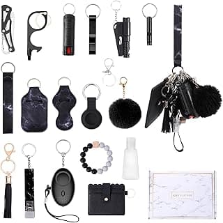 AMIR Safety Keychain Set for Women, Wristlet Strap Keychain with Personal Alarm and Pom Pom Accessories Kit, Gifts for Women and Girls image
