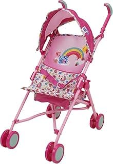 Baby Alive: Doll Stroller - Pink & Rainbow - Fits Dolls Up to 24", Retractable Canopy, Safety Harness for Baby Doll, Two-Toned Handle & Wheels, Storage Basket, for Kids Ages 3+ image