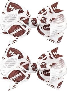 YanJie 2PCS Football Hair Clips Girls Party Glitter Ribbon Cute Football Hair Clips Accessories Kids Decoration Sports Theme Party Game Costume image