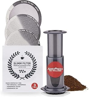 Reusable Filter Set by Slimm Filter - 3 Piece, Stainless Steel Metal - Mesh, Fine, Ultra-Fine Metal Filter For AeroPress Coffee and Espresso Maker - Brew Barista-Grade Coffee At Home image