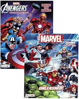 Marvel Avengers Jumbo Coloring and Activity Book - Character Patterned Tool for Brain Stimulation 80-Page Creativity-Focused Gadget Quality Travel and Educational Boys Kids Art Material (2 Items)