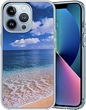 Compatible with iPhone 13 Case, Aesthetic Summer Beach Blue Sea and Sky Clear Case Soft TPU Full Body Protection Cover Case Gift for Women Men
