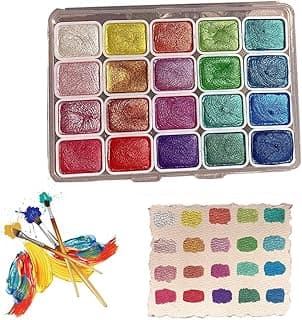 20 Colors Watercolor Painting Set, 2025 New Metallic Watercolor Paints Set, Portable Glitter Watercolour Solid Paint Box, Watercolor Paint Palette Travel Art Drawing Kits for Artists (1ML-B) image