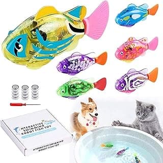 Interactive Robot Fish Toys for Cat/Dog(6 Pcs), Activated Swimming in Water with LED Light, Swimming Bath Plastic Fish Toy Gift to Stimulate Your Pet's Hunter Instincts image