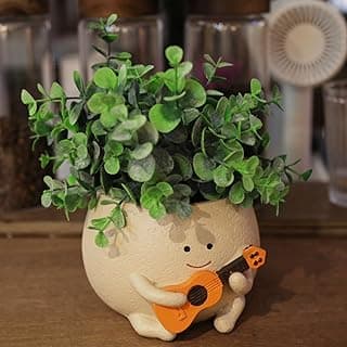 Smily Face Planter Pot with Drainage Hole Cute Resin Head Planters for String of Pearls Plant Live Unique Guitar Succulent Pots for Indoor Outdoor Plants Gift IdeaI for Mother Christmas(Large) image