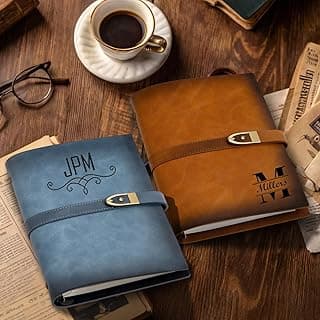 Personalized Genuine Leather Journal for Men, Custom Engraving Name, A5 Cover, 200 Pages, Refillable Notebook, Travel Journal, for Daily, Business, Work, Study, Unique Gifts for Groomsmen