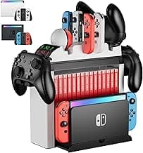 Switch Organizer with Controller Charging Station - ZAONOOL Charger Stand for Nintendo Switch & OLED Joycon, Pro Controller, Accessories Storage Tower for Games, TV Dock image