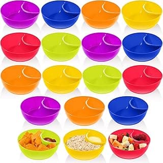 Weewooday Snack and Dip Bowls, Chips Serving Bowls Anti Soggy Divided Bowl plastic Stackable Dish Microwave and Dishwasher Safe Container for Chips, Dips Snacks Salsa Salad Nuts, 6 Colors (18 Pcs) image
