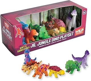 T-Rex, Triceratops, Stegosaurus, Diplodocus, Ankylosaur, Brachiosaurus, Junior Jungle Dino Playset, 6 pc Set image